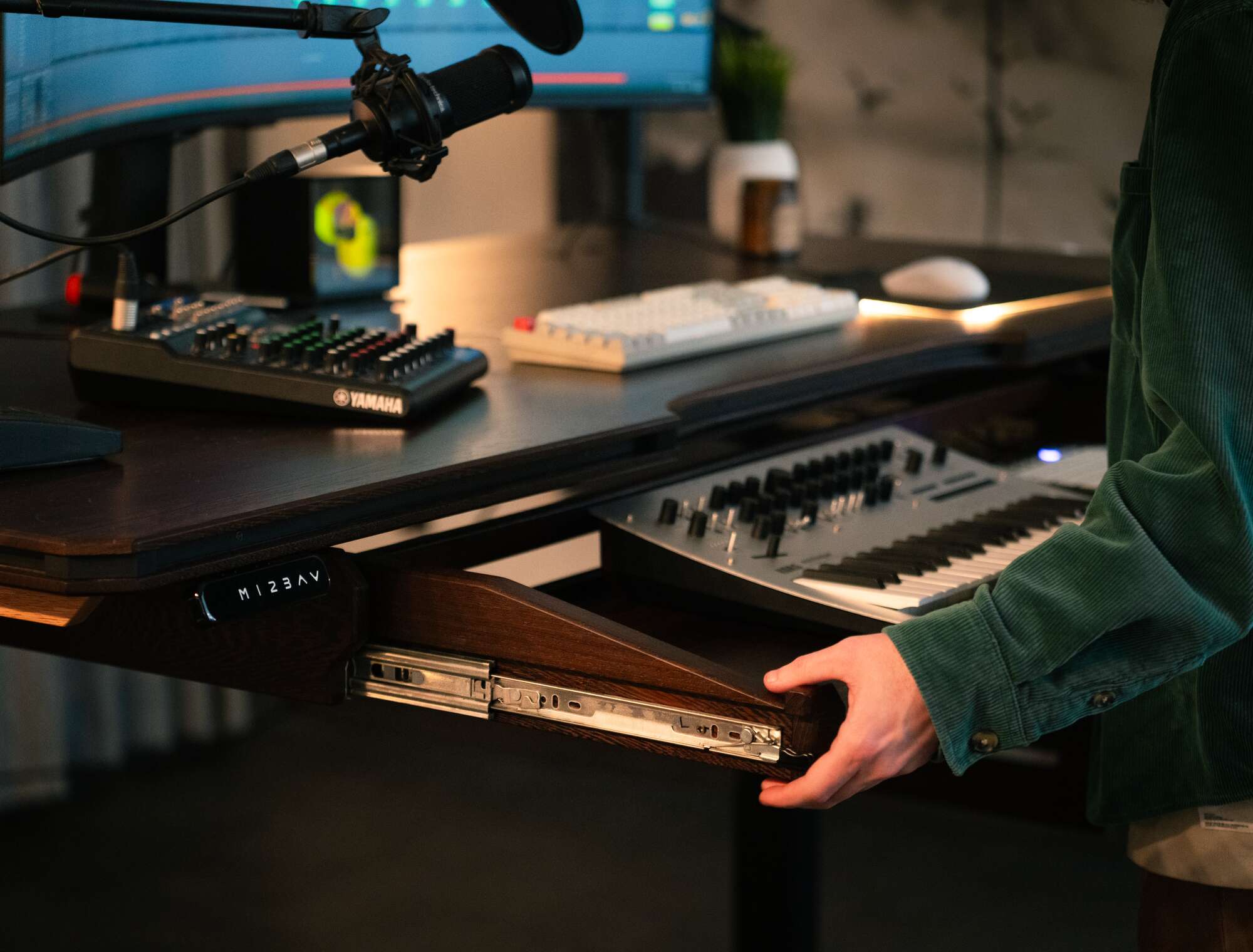 Central Drawer - pulling out keyboard tray at music desk
