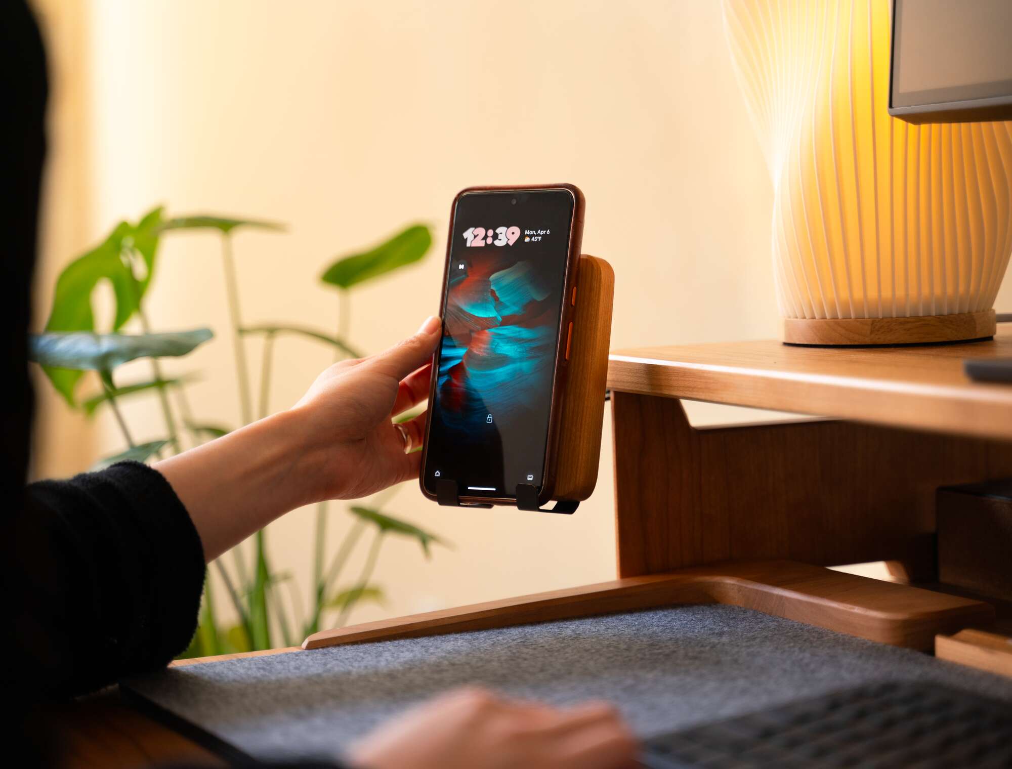 Phone Holder - phone in holder angle view